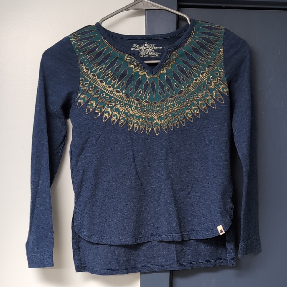 Lucky Brand Blue Top with Teal and Gold Accents